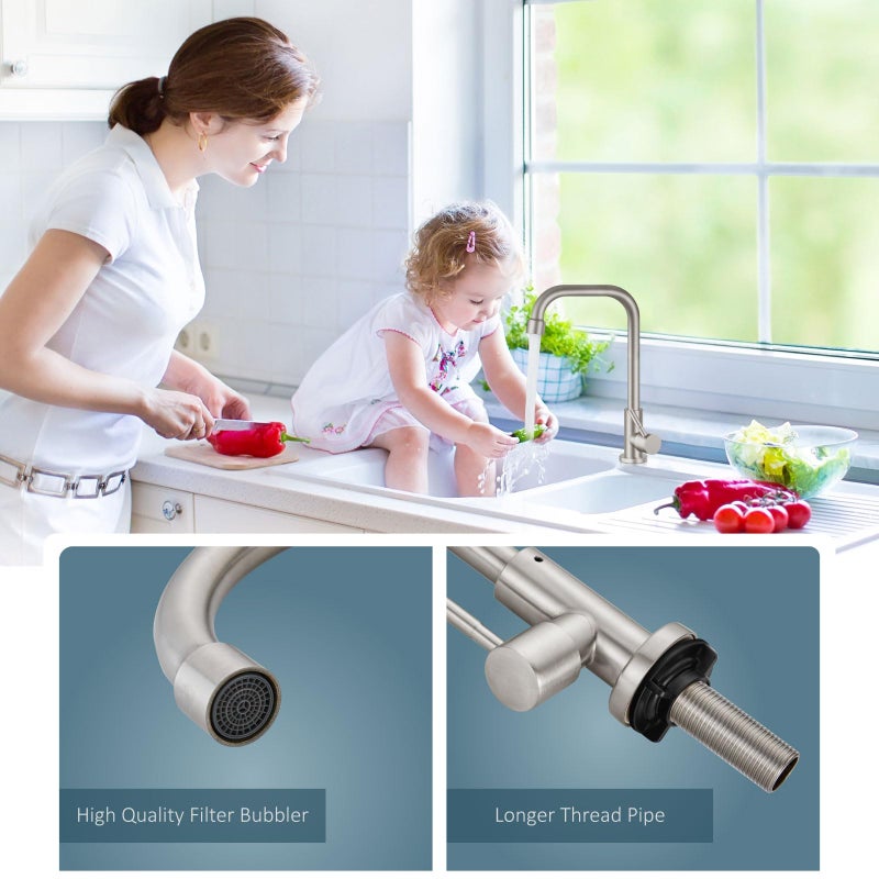 Aolemi Cold Only Water Kitchen Faucet Commercial Bar Tap Single Lever Handle 304 Stainless Steel Brushed Nickel Decked Mounted Single Hole Modern - Image 2